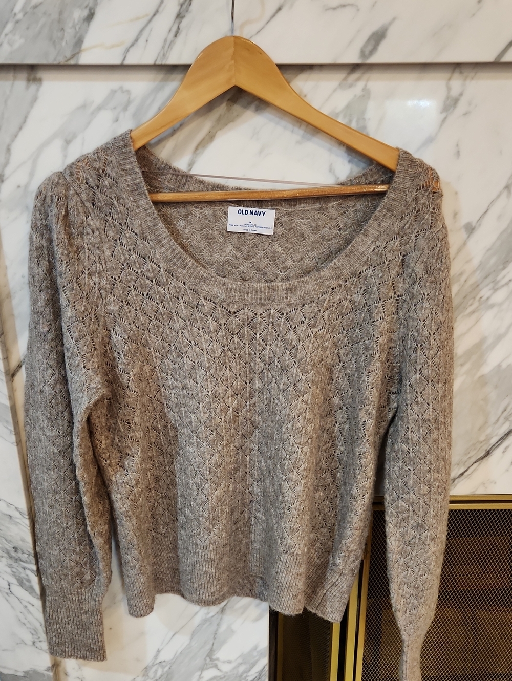 Old Navy Taupe Open-Knit Scoop Neck Sweater